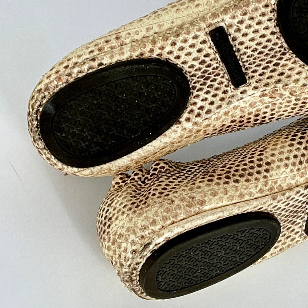 Tory Burch Size 7.5 Minnie Travel Ballet Flats‎ Snake Embossed Leather